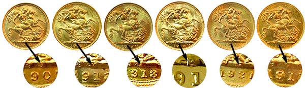 British Gold Sovereign Gold Coin Mint Mark Set