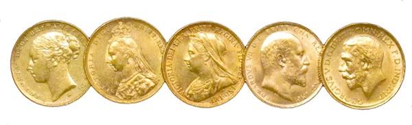 British Gold Sovereign Five Coin Type Set