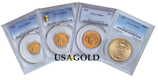 U.S. Indian/St. Gaudens Four Coin Type Set MS64 PCGS/NGC