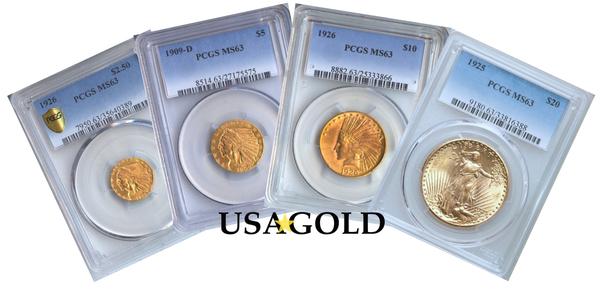 U.S. St. Gaudens/Indian Four Coin Type Set MS63 PCGS/NGC