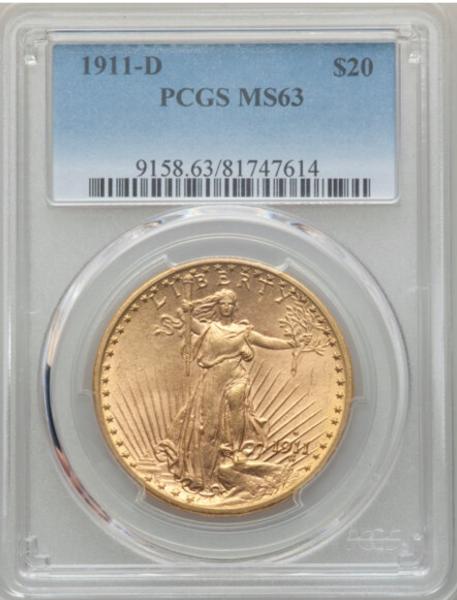 $20 St. Gaudens MS63 1911-D