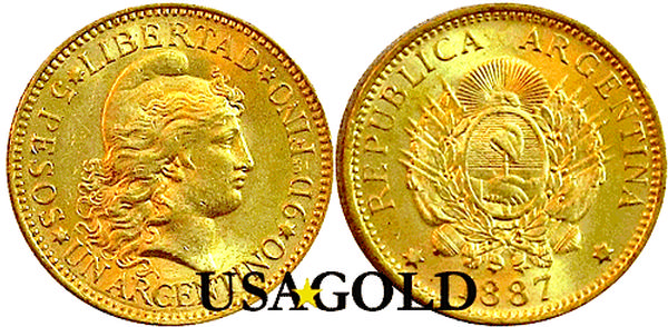 Argentino 5 Peso .2334 pre-1933 uncirculated