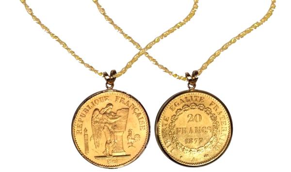French Angel Gold Coin Pendant and Chain