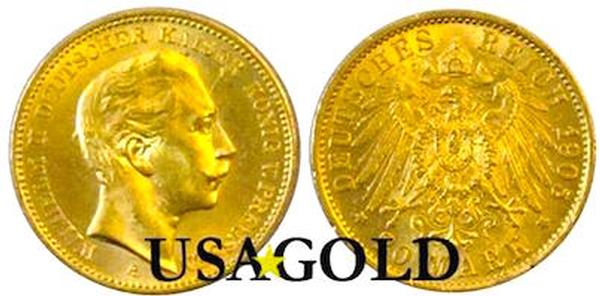 German 20 Mark Gold Coin Wilhelm II - Uncirculated