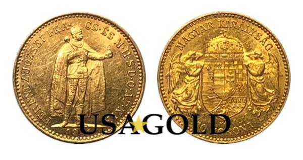 Hungary 10 Korona PL AU/UNC - .098 oz - minted 1892-1915