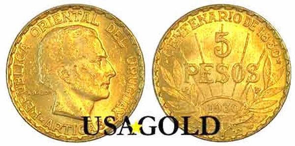 Uruguay 5 Peso .2501 pre-1933 uncirculated